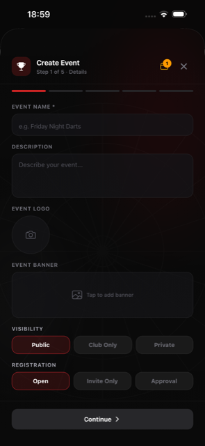 Create event: name, visibility and registration type