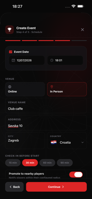 Schedule and venue with nearby-player promotion