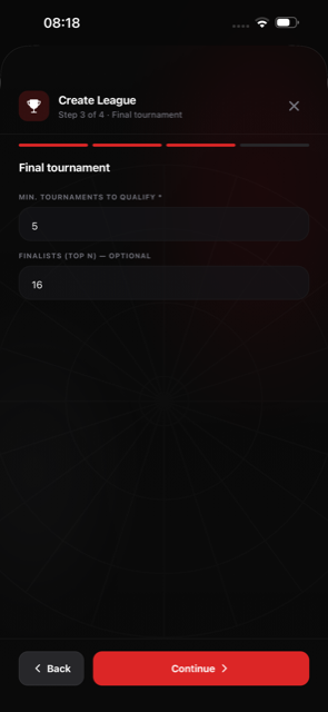 Final tournament settings: tournaments to qualify and number of finalists