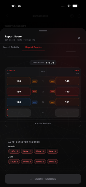 Reporting a match result with auto-detected records